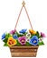 Wooden flower pot with pansies