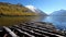 Wooden footbridge on Lower Multinskoe lake in the Altai Mountains