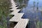 Wooden footbridge over lake