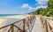 Wooden footbridge over the river. Black Sea Coast, resort Albena, Bulgaria