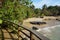 Wooden footbridge over a tropical beach