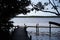 A wooden footbridge pier leads directly to the big river at Celestun, â€žRio Lagartos Biosphere Reserveâ€œ, Yucatan, Mexico (