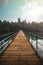 Wooden footbridge on river. Beautiful landscape in south India Udupi. vertical