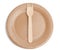 Wooden fork and empty round brown disposable plate