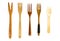 Wooden forks on white background