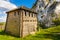 Wooden fortifications and inner courtyard of Gora Birow Mountain stronghold in Podzamcze of Silesia region in Poland