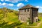 Wooden fortifications and inner courtyard of Gora Birow Mountain stronghold in Podzamcze of Silesia region in Poland