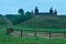 Wooden fortress on top of a hill. Bottom view.