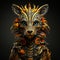 Wooden Fox Statue With Hyper-detailed Rendering And Robotic Motifs