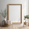 Wooden frame mockup on white wall minimalistic interior with copy space for painting or print