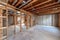 Wooden frameworks inside an unfinished basement of a house