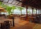 Wooden furniture in beachfront cafe