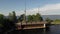 The wooden Galleon barge, ship, on the bank of Mezhyhirya park, Ukraine