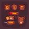 Wooden game buttons, cartoon menu interface set