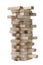 Wooden game jenga tower on a white background