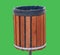 Wooden garbage can for rubbish isolated on green background