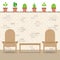 Wooden Garden Chairs With Table And Pot Plants