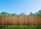 Wooden garden fence at backyard and trees