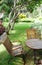 Wooden garden furniture and landscaping