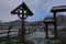 Wooden gate and cross at the monastery from Botiza, Maramures