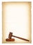 Wooden gavel against old dirty paper background