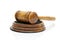 Wooden gavel closeup on a white background