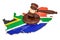 Wooden Gavel on map of South Africa, 3D rendering