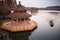 Wooden gazebo on coast of West Lake