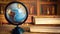 wooden globe in library suitable as background