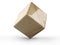 Wooden glossy shiny cube, stands on one vertex