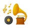 Wooden Gramophone, Plate and Golden Music Vector