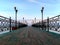 Wooden green pier on lake Issyk-kyl