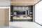 Wooden grey bathroom with two black sinks