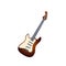 Wooden guitar, traditional string musical instrument. Music on electronic guitar.