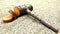 Wooden hammer, carpentry objects, play outside safely in the family