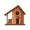 Wooden handmade bird house isolated on white background. Cartoon homemade nesting box for birds, ecology birdbox vector