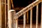 Wooden handrail of bamboo summer house.