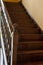 Wooden handrail and staircase, balusters. selected focus