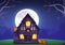 Wooden Haunted house and full moon. It spooky Old Haunted house in the spooky dark forest.