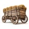 Wooden hay wagon isolated on white created with Generative AI. Transportation of hay to a farm.