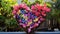 A wooden heart planter overflowing with cascading vines and