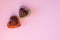 Wooden hearts and heart-shaped chocolates. Greeting card for Valentine`s Day. Declaration of love