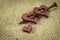 Wooden hearts with rusted nail on jute surface