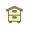 Wooden hive, beehive, apiary, beekeeping flat color line icon.