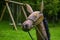 Wooden hobby horse in garden