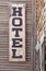 Wooden hotel sign