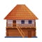 Wooden House and Dwelling as Romania Traditional Symbol Vector Illustration