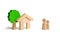 Wooden house and family. Buying a new home. State program of assistance to young families. Subsidy. Rental housing, Mortgage