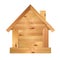 Wooden house isolated on a white background. Home made of boards, nailed. Wood and nail, craft art