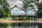 Wooden house on the river bank, Amazon River, Brazil.